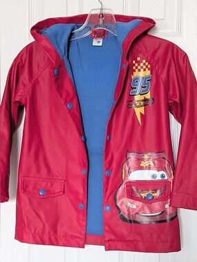 Disney Pixar Kids' (XS-4/5) Lightning McQueen Lined Raincoat/Rain Jacket w/Hood